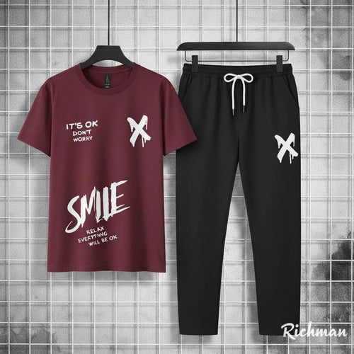 Men Maroon Black Graphic Track Suit Summer Sale