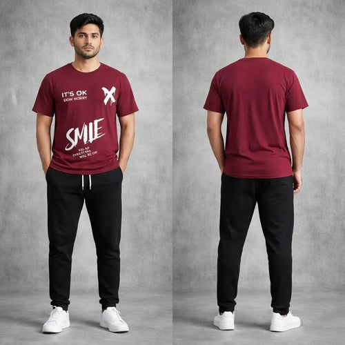 Men Maroon Black Graphic Track Suit Summer Sale
