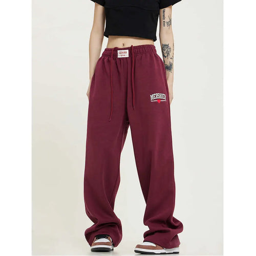 Women Maroon Loose Fit Sweatpants Autumn New Trendy