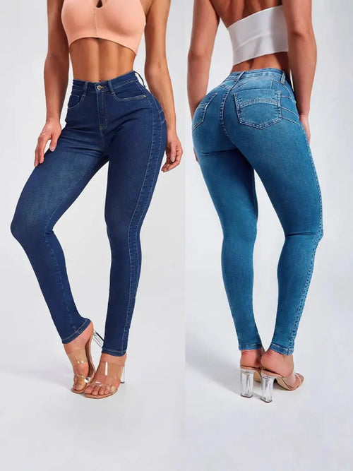 High Waist Stretchy Denim Jeans Blue Slim Fit Pakistan