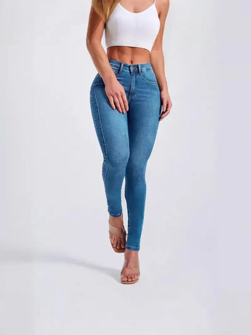 High Waist Stretchy Denim Jeans Blue Slim Fit Pakistan
