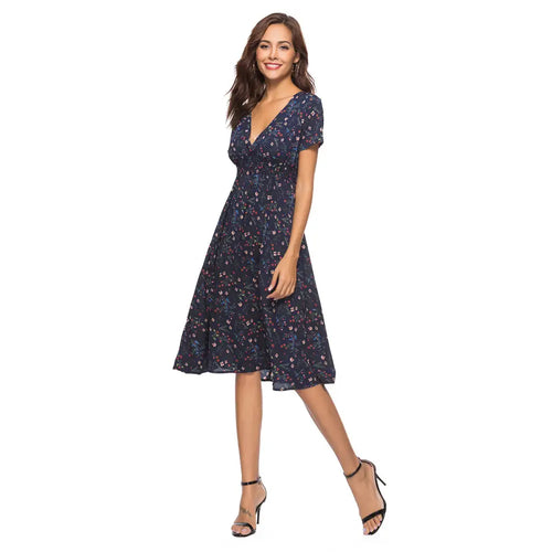 V-Neck Chiffon Printed Dress for Women Summer Wear