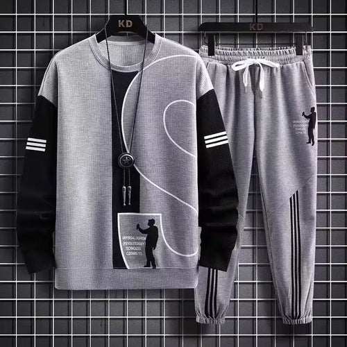 Men Waffle Long Sleeve Track Suit White Plus Size Autumn