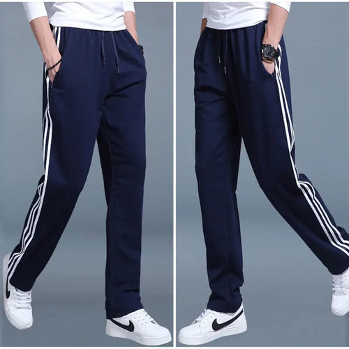 Men Loose Fit Sweatpants Gray Black Striped Plus Size Spring Summer