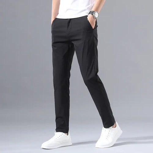 Men Slim Fit Breathable Casual Pants Grey Summer