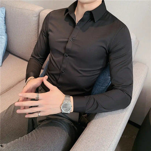 Men Slim Fit Long Sleeve Business Shirt White Plus Size