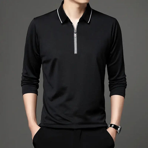 Men Long Sleeve Polo Shirt Blue Quick-Dry Plus Size