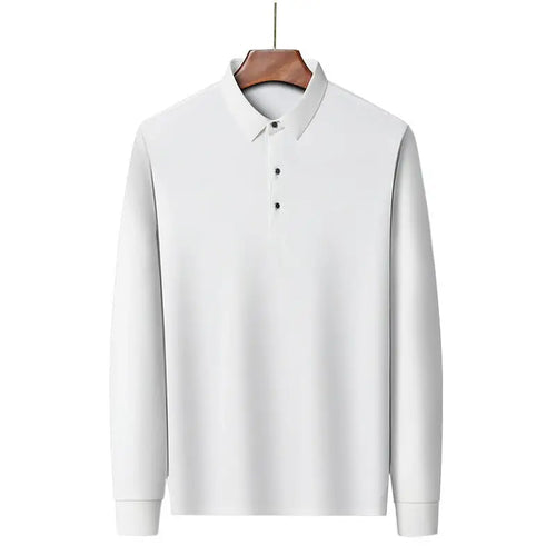 Men's White Polo Shirt Long Sleeve Plus Size
