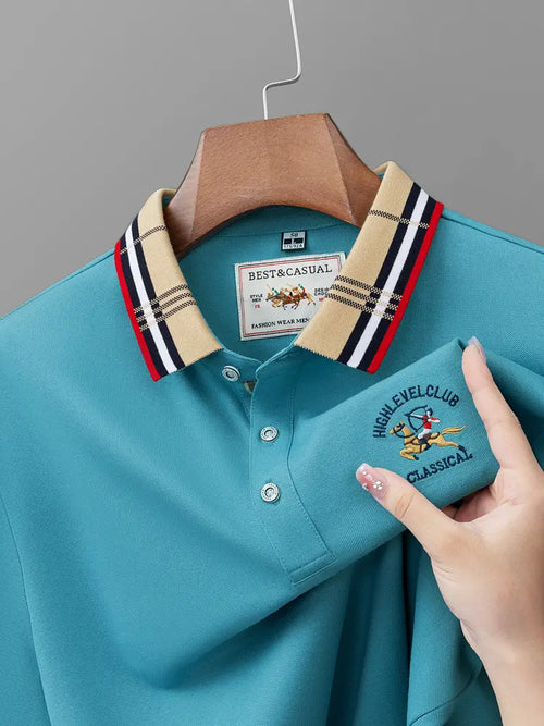 Men's Loose Breathable Polo Shirt Lake Blue Plus Size