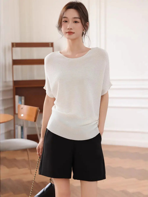 Women's Grey Slim Fit Knit Shirt with Side Buttons