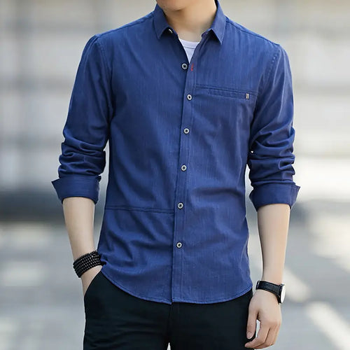 Men Slim Fit Long Sleeve Shirt White Office Work