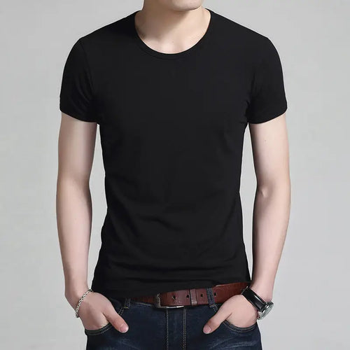 Men Slim Fit Black Cotton T-Shirt Round Neck