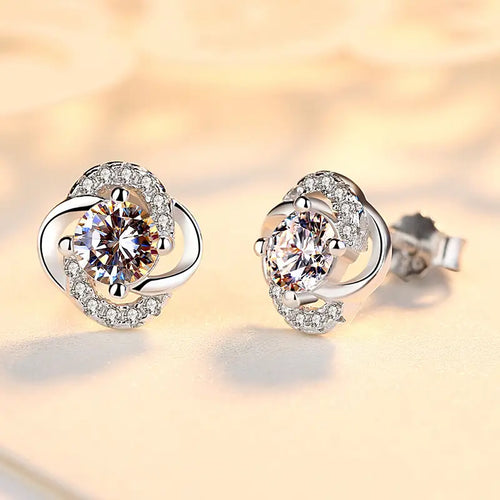999 Silver Four Leaf Clover Earrings for Women