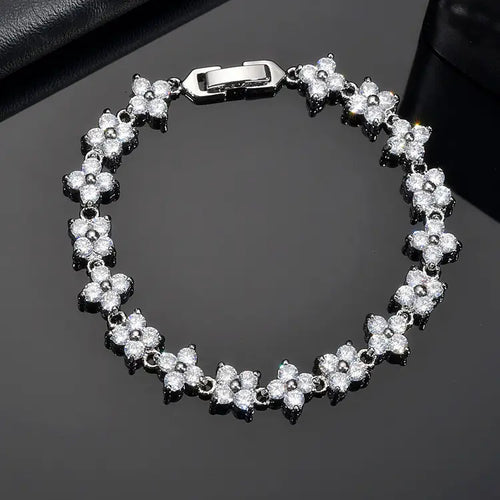 White Zircon Floral Bracelet for Women