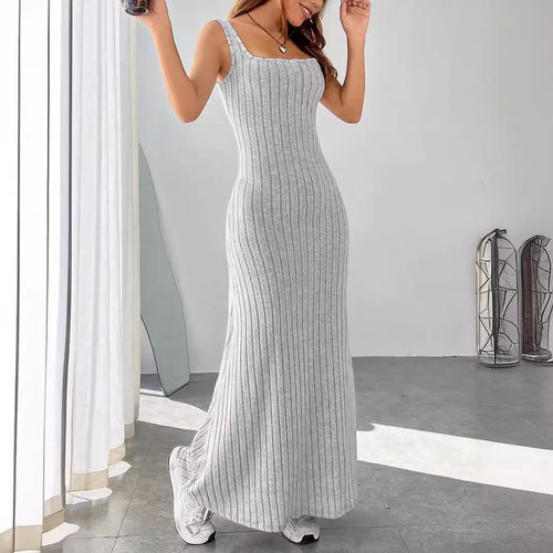 Women Slim Fit Long Dress Black Summer Casual Style
