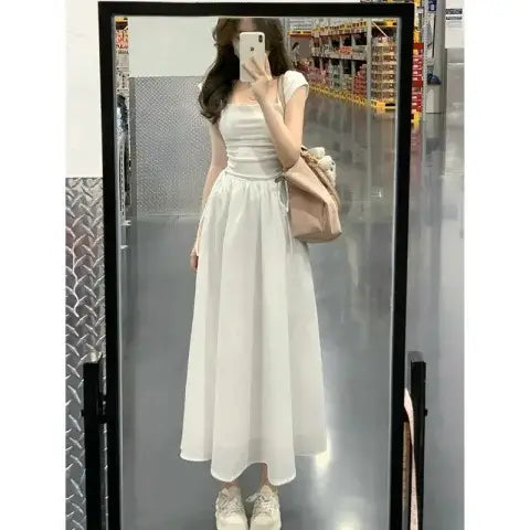 White Summer Long Dress Slim Fit Trendy Women