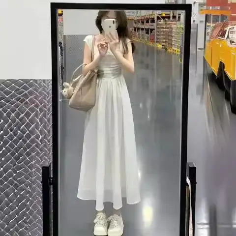 White Summer Long Dress Slim Fit Trendy Women