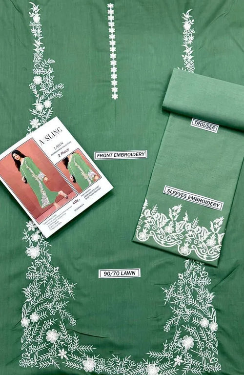 Green Embroidered Lawn Suit for Women Wedding Eid Festive Wear