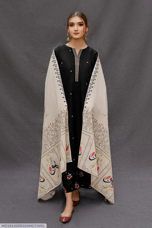 MIX TRENDING DESIGNS 3 Pcs Unstitched Embroidered Suit - Black