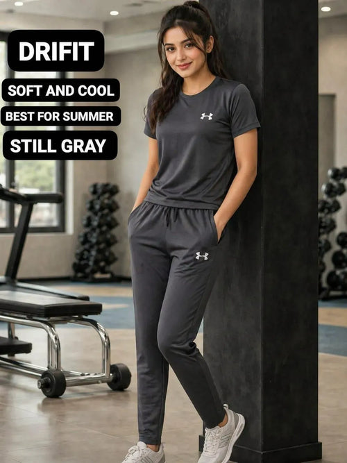 Women Drill Gray Printed Tracksuit Summer
