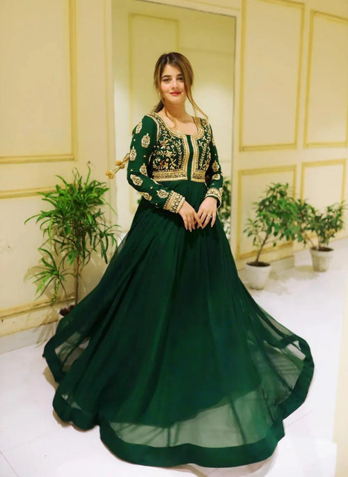 Green Embroidered Chiffon Maxi Set for Women
