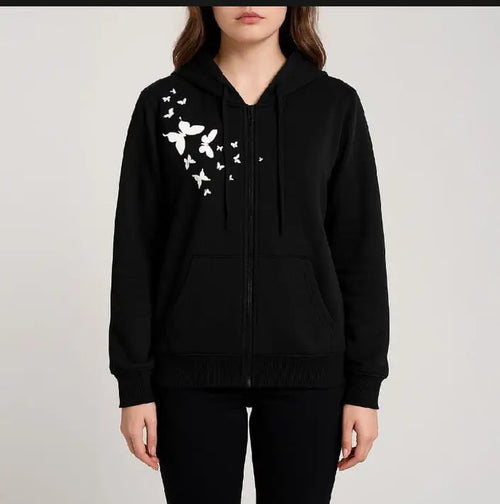 2 Pcs Women's Stitched Fleece Printed Hoodie Tracksuit