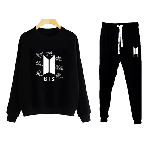 2 Pcs Women's Stitched Fleece Printed Sweatshirt Tracksuit
