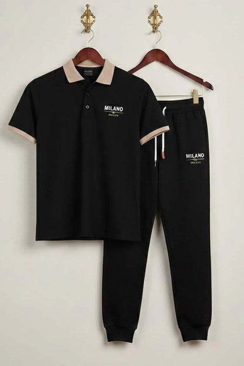 Men Printed Track Suit Set Black Milano Brand Small to 2XL