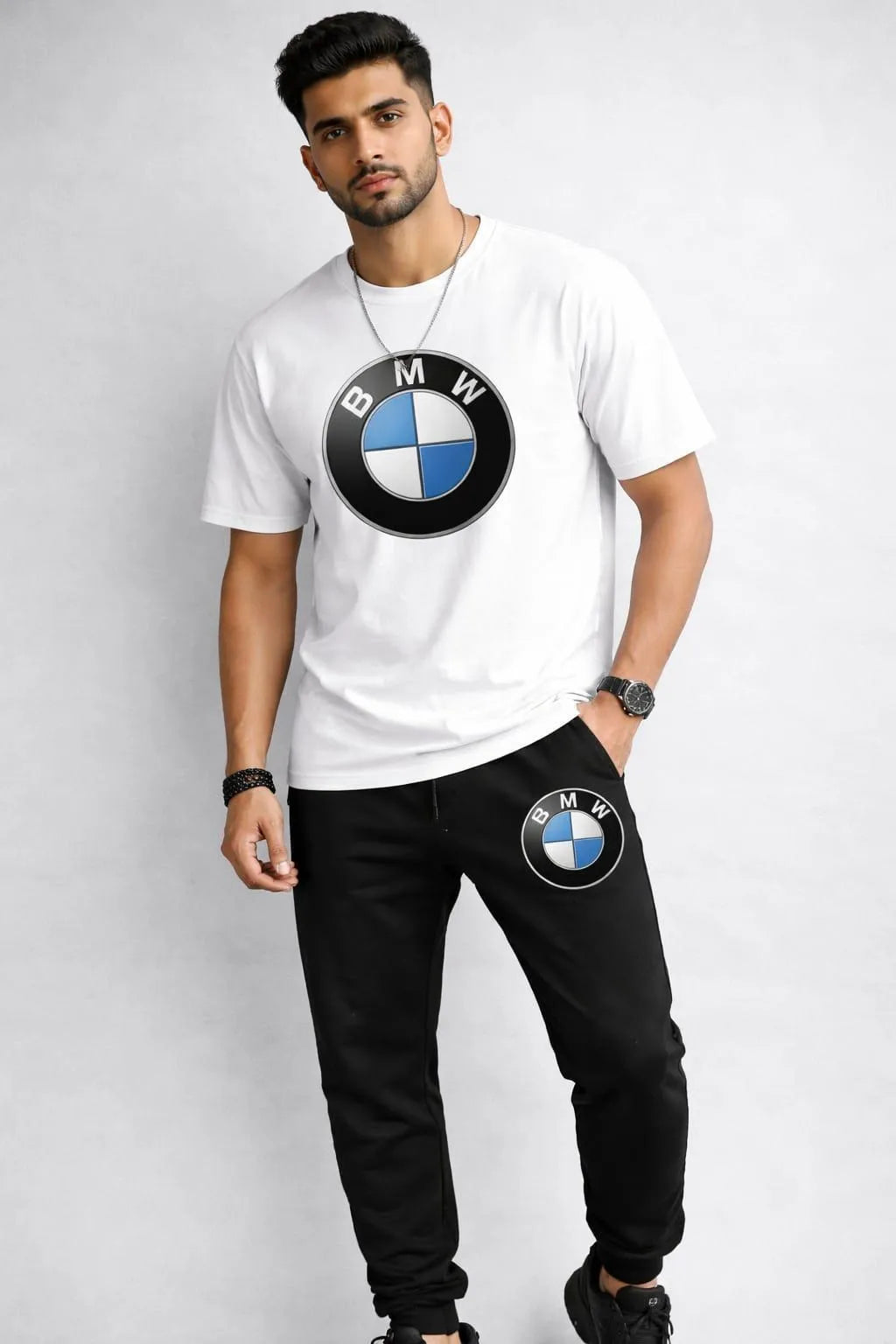 BMW Printed Track Suit White Black Men Polyester