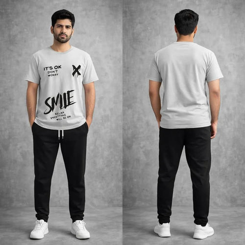 Men Printed Graphic Track Suit Grey Black Cotton Summer Sale