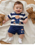 2 Pcs Boy's Stitched Jersey Printed Night Suit - Blue