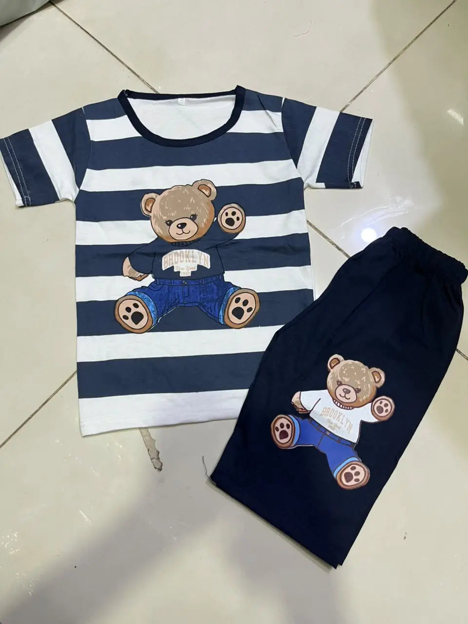 2 Pcs Boy's Stitched Jersey Printed Night Suit - Blue