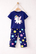 2 Pcs Boy's Stitched Jersey Printed Night Suit - Blue 2