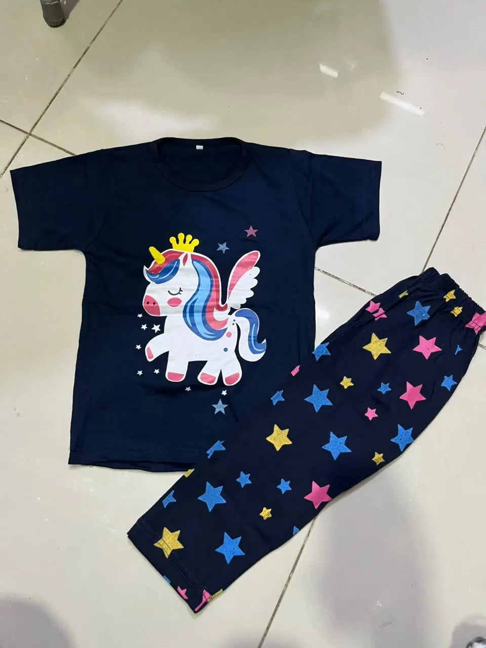 2 Pcs Boy's Stitched Jersey Printed Night Suit - Blue 2