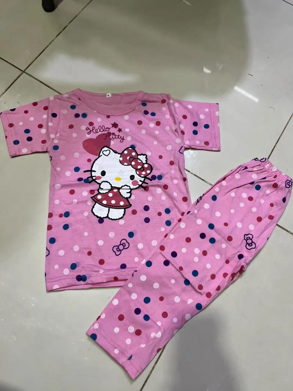 2 Pcs Girl's Stitched Jersey Printed Night Suit