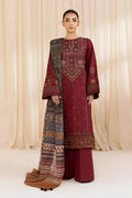 Maroon Embroidered Lawn 3Pcs Set with Printed Dupatta