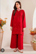 Red Chikankari 3-Piece Lawn Suit for Women