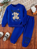 Boy's Blue Fleece Bear Tracksuit 4Pc Winter Warm
