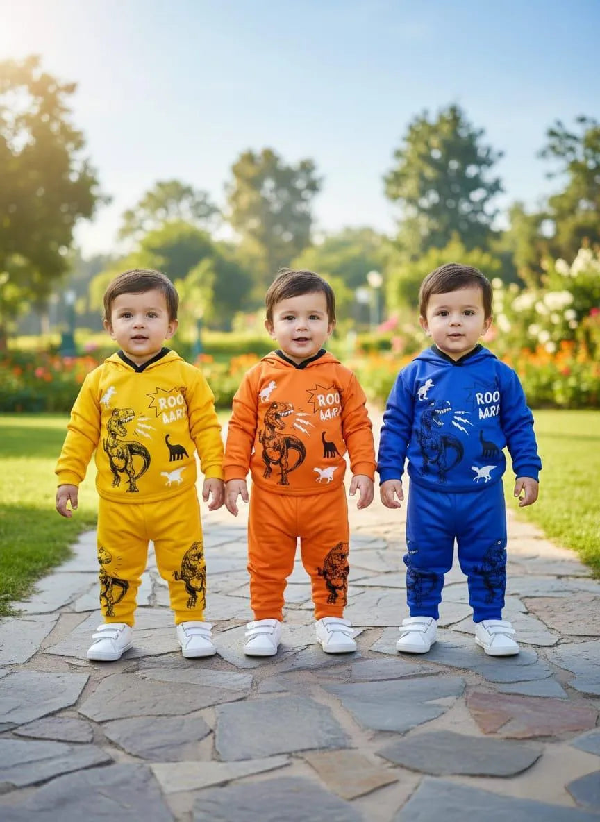 Boy's Blue Fleece Bear Tracksuit 4Pc Winter Warm