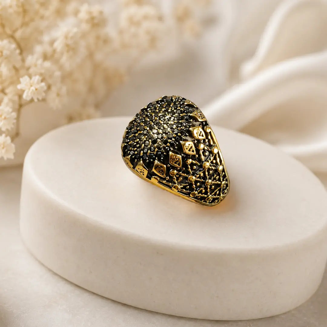 Turkish Design Gold Plated Men's Ring Stainless Steel