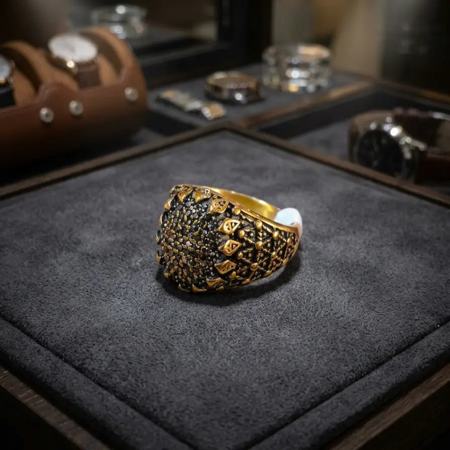 Turkish Design Gold Plated Men's Ring Stainless Steel