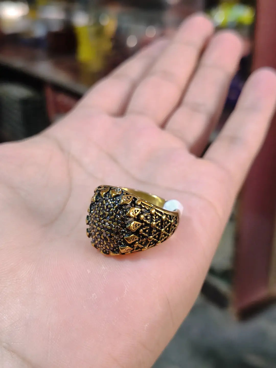 Turkish Design Gold Plated Men's Ring Stainless Steel