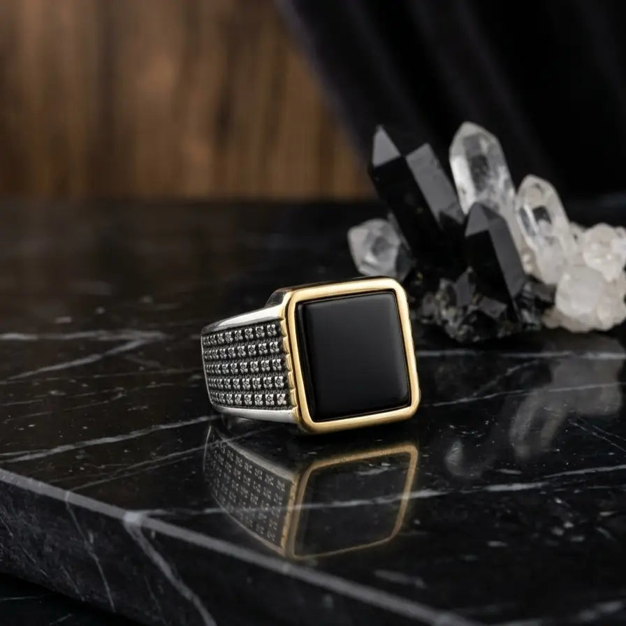 Turkish Design Silver Plated Men's Ring Stainless Steel