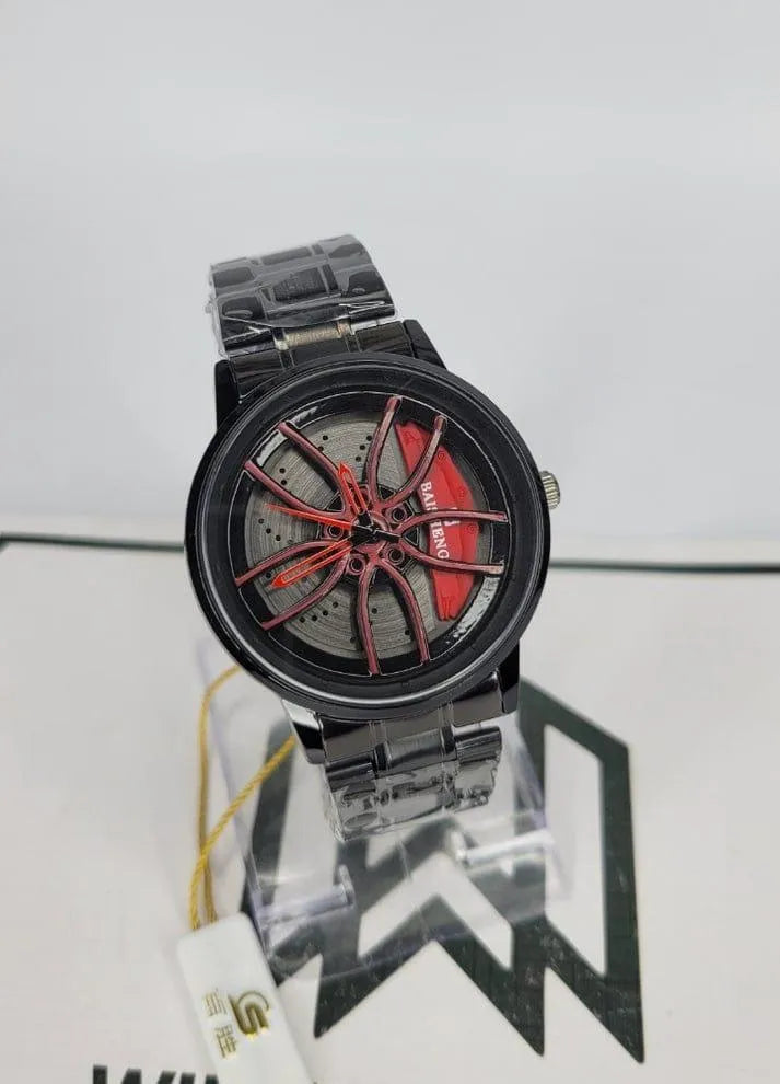 Stainless Steel Spinning Watch Black Red Pakistani