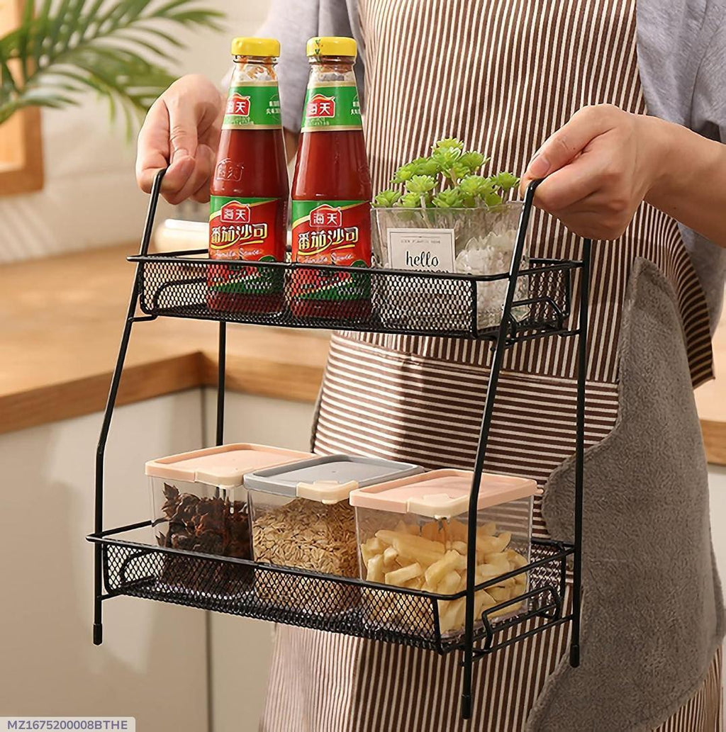 Two-Tiered Stainless Steel Spices Rack Black Kitchen Storage