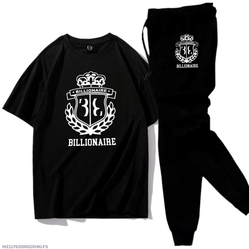 Men Black Printed Track Suit 2Pcs Cotton Jersey XL