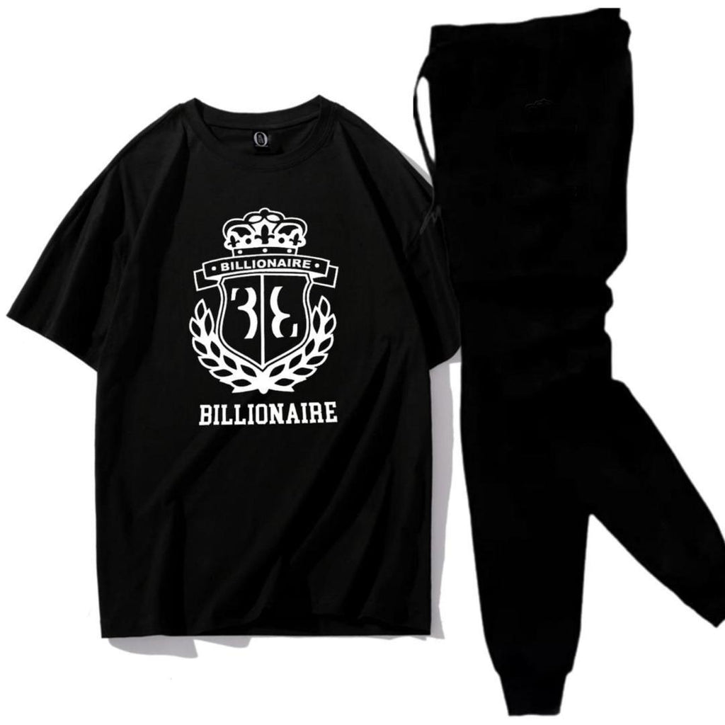 Men Black Printed Track Suit 2Pcs Cotton Jersey XL