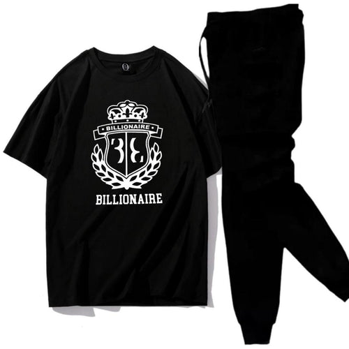Men Black Printed Track Suit 2Pcs Cotton Jersey XL