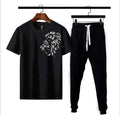 Men Black Lion Printed Cotton Track Suit 2Pcs