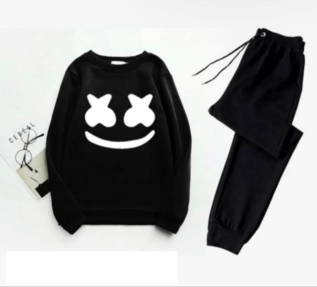 Men Printed Polyester Track Suit Black 2Pcs